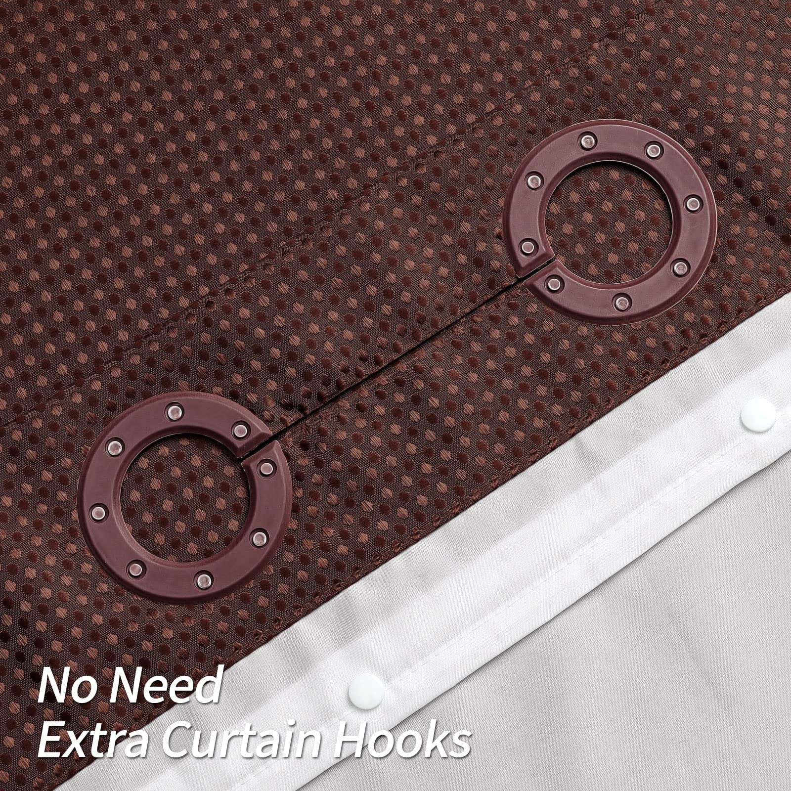 Mitovilla No Hooks Need Brown Waffle Shower Curtain With Snap-In Liner, Modern Waffle Weave Fabric Shower Curtains For Luxury Ho