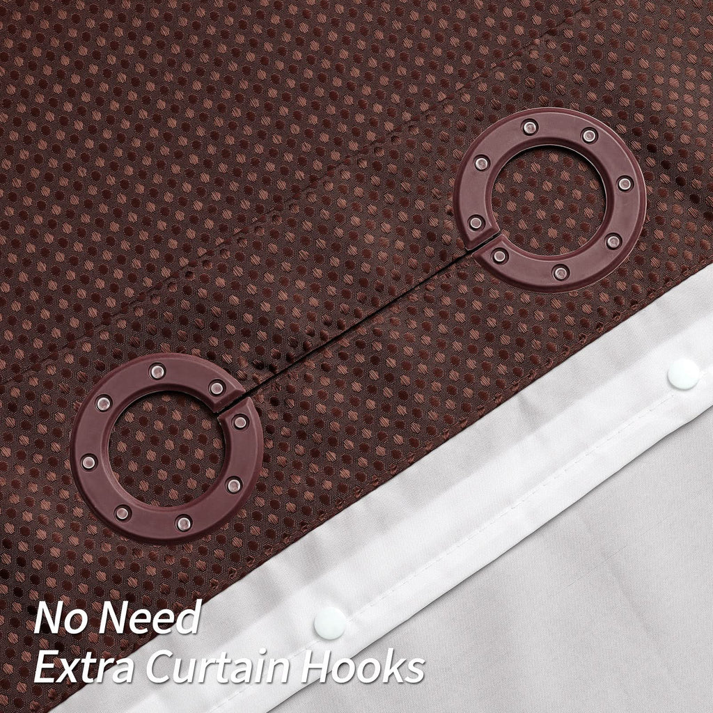 Mitovilla No Hooks Required Extra Long Shower Curtain Set With Snap-In Liner, 86 Inch Xl Brown Waffle Heavyweight Fabric Cloth S