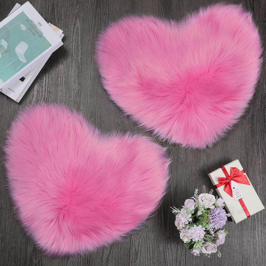 Mudder 2 Pieces Heart Shaped Rug Faux Room Fluffy Carpet Heart Shaped Door Mat for Room Bedroom, 12 x 16 Inch(Rose Red)