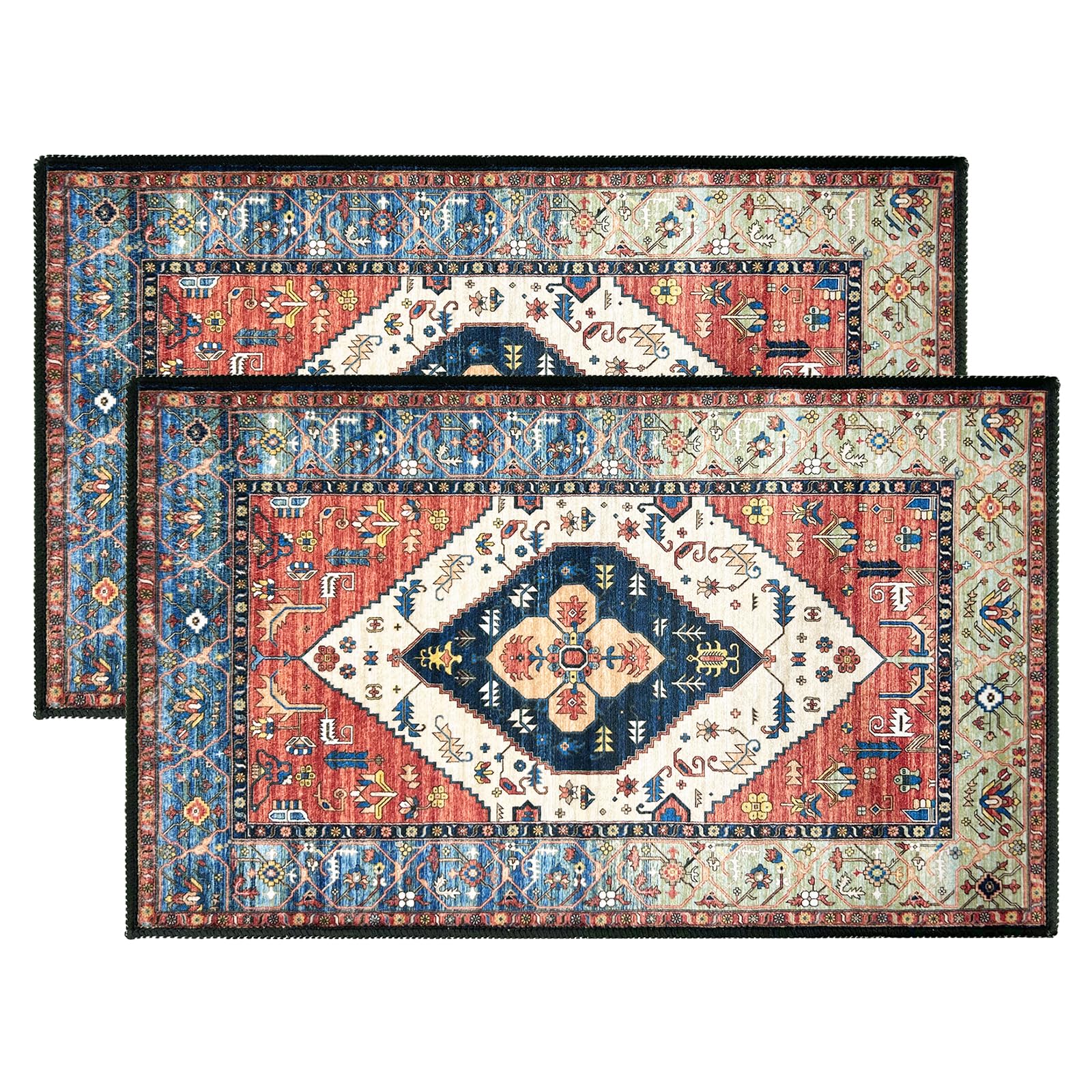 2 Pcs Washable Indoor Doormat 18 x 30 Non Slip Retro Floor Mat Area Rug Absorbent Entrance Rug Distressed Rug, Accent Throw Rug 
