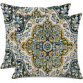 Gujiahone Outdoor Waterproof Pillow Covers 18 X 18 Inch Set Of 2 Bohemian Vintage Carpet Pattern Pillow Covers Green Blue Ethnic