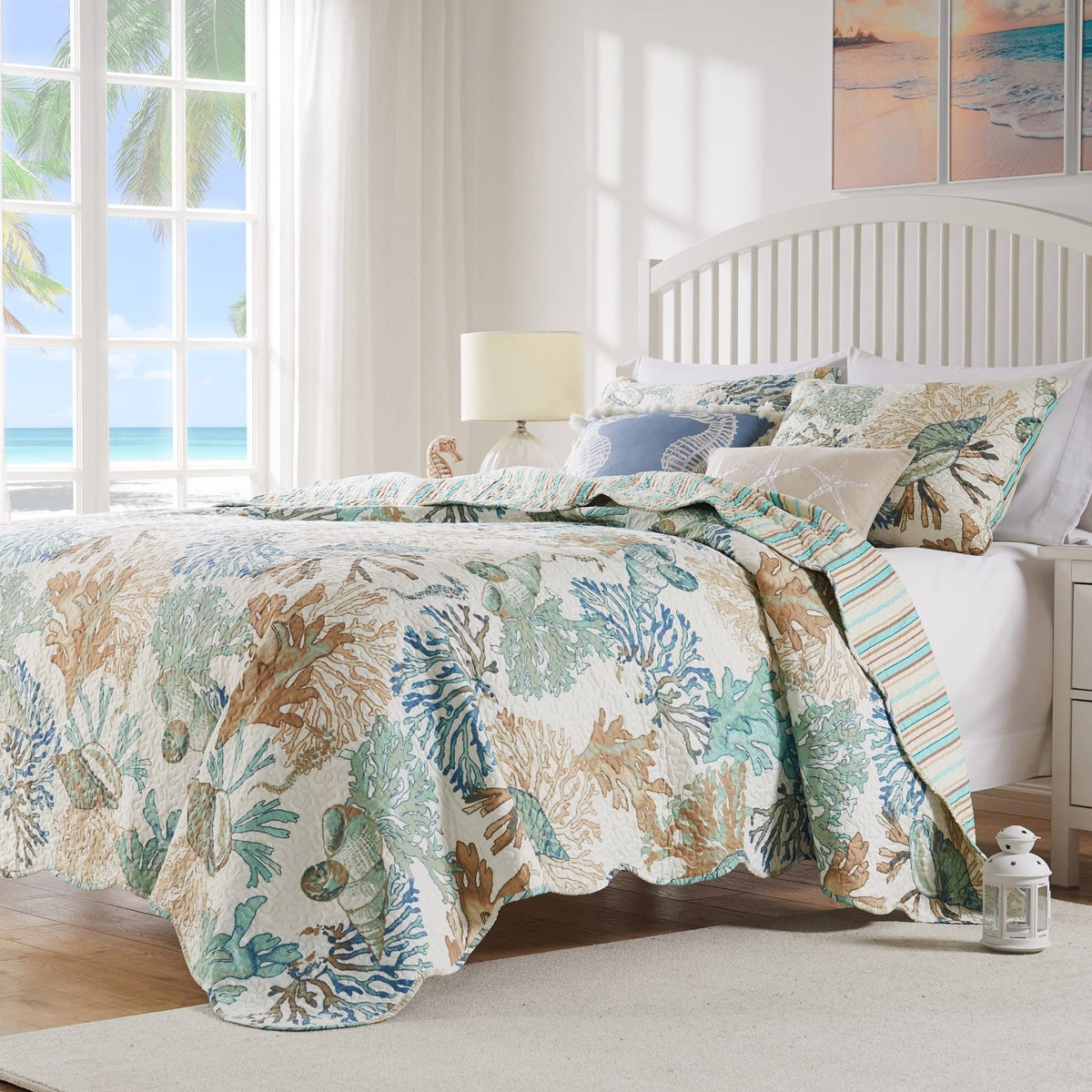 Barefoot Bungalow Atlantis Coastal Quilt Set, 5Piece Full/Queen, Jade