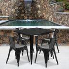 Flash Furniture Commercial Grade 31.5" Square Black Metal Indoor-Outdoor Table Set with 4 Arm Chairs