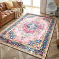 YesRug 5x7 Area Rugs Pink Boho Rug for Living Room Vintage Rug Non-Slip Washable Low Pile Foldable Large Rug for Bedroom Dining 