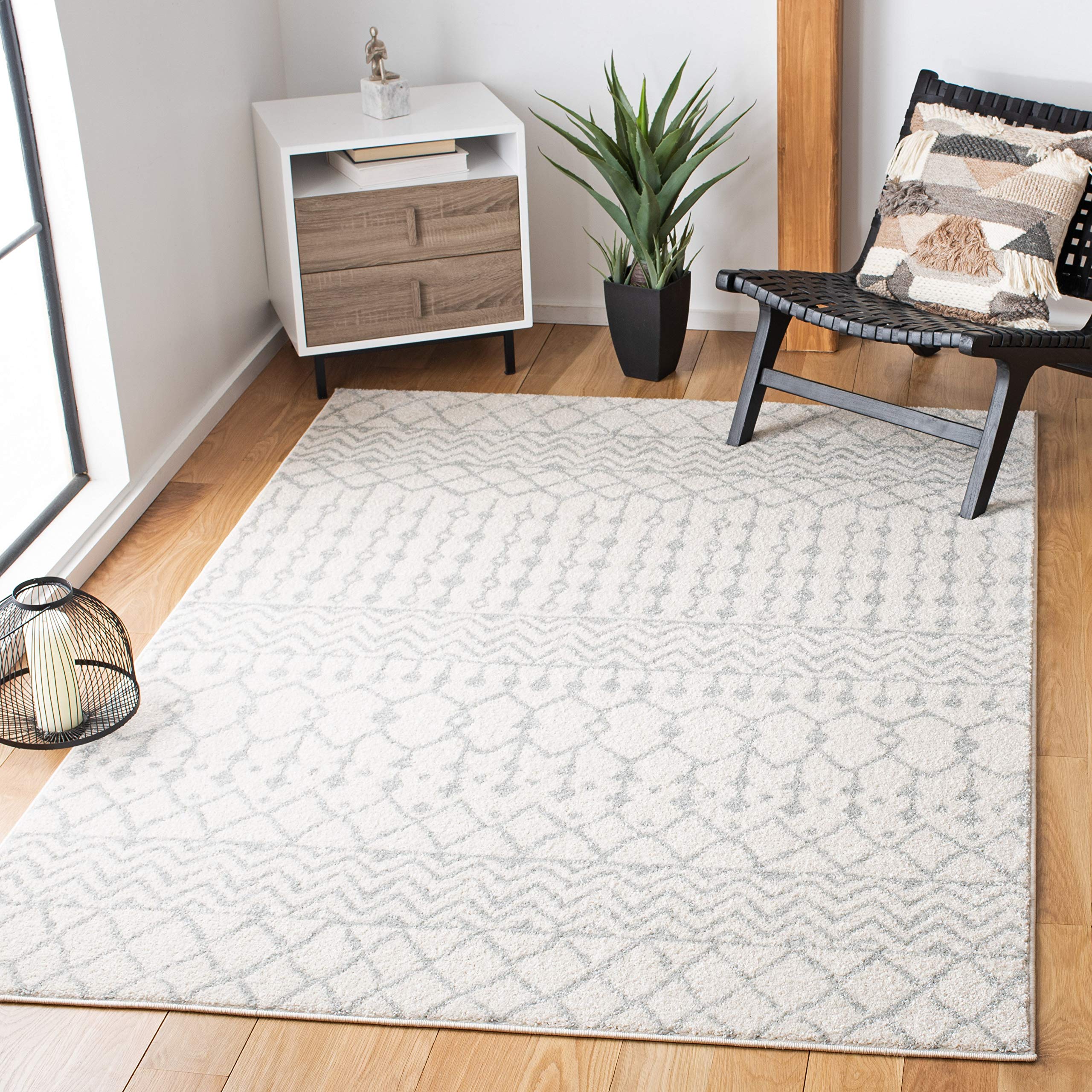 SAFAVIEH Tulum Collection Area Rug - 9 x 12, Ivory & Light Grey, Moroccan Boho Distressed Design, Non-Shedding & Easy Care, Id