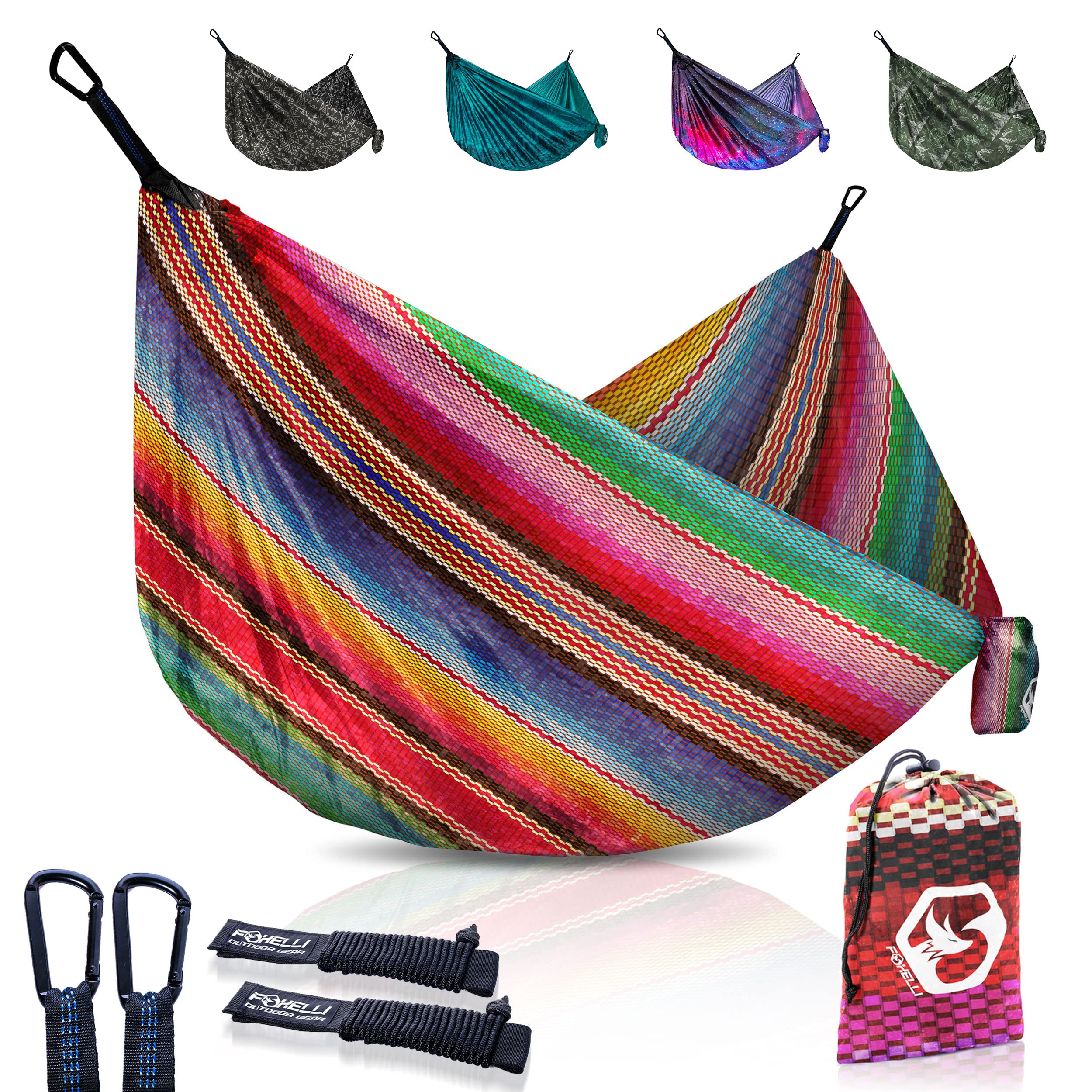 Foxelli Camping Hammock - Lightweight Parachute Nylon Portable Hammock with Tree Ropes and Carabiners, Perfect for Outdoors, Bac
