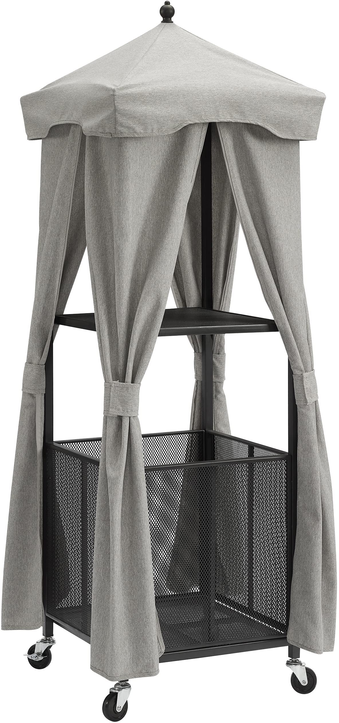 Crosley Furniture Grady Towel Valet Caddy, Covered Rolling Outdoor Storage For Pool And Hot Tub, Gray/Matte Black