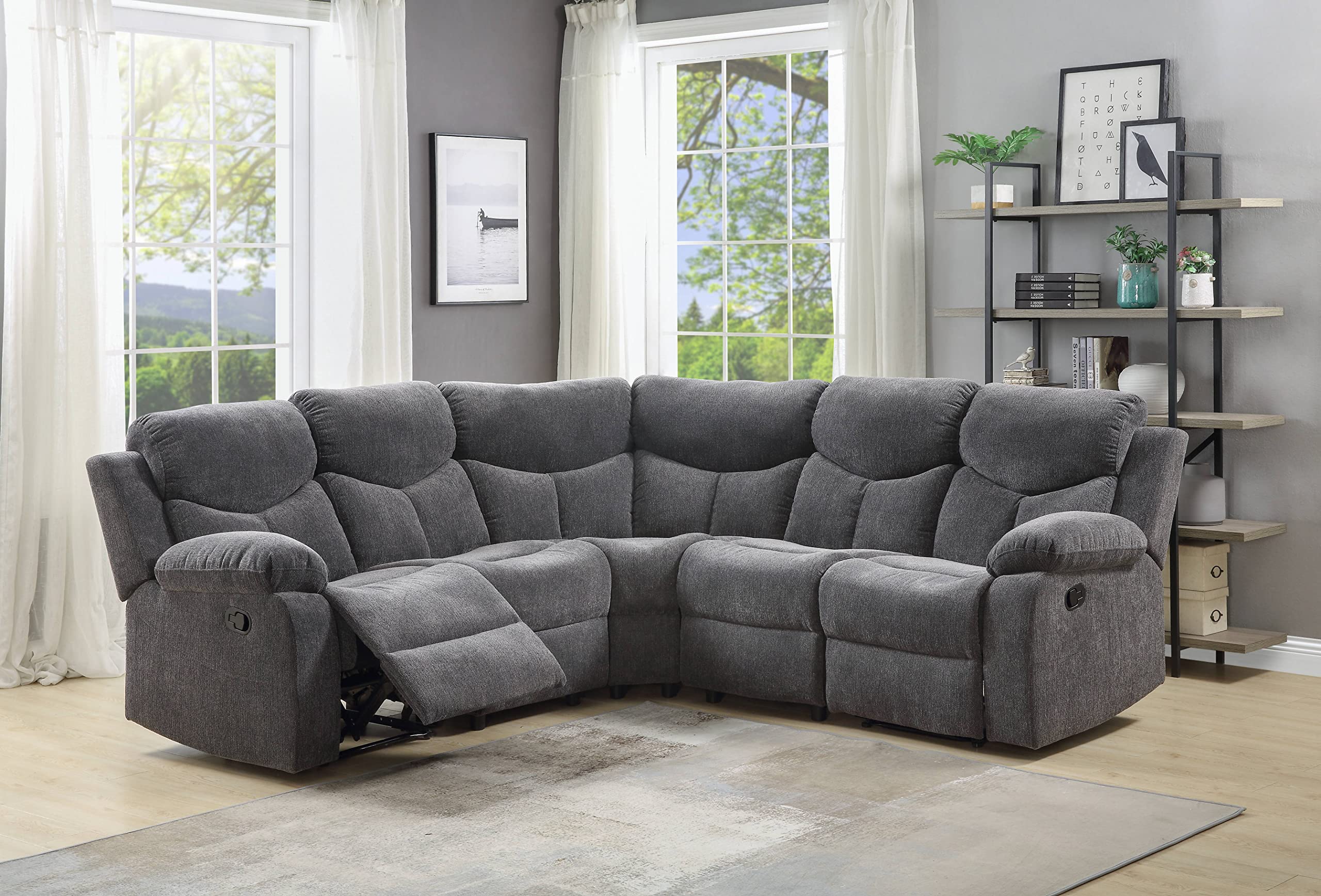 Acme Furniture Chenille Upholstered Manual Reclining Sectional Sofa