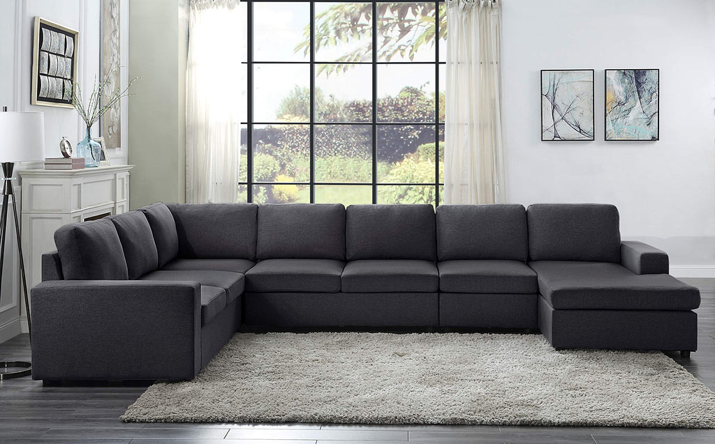 Lilola Home Tifton Modular Sectional Sofa with Reversible Chaise in Dark Gray Linen