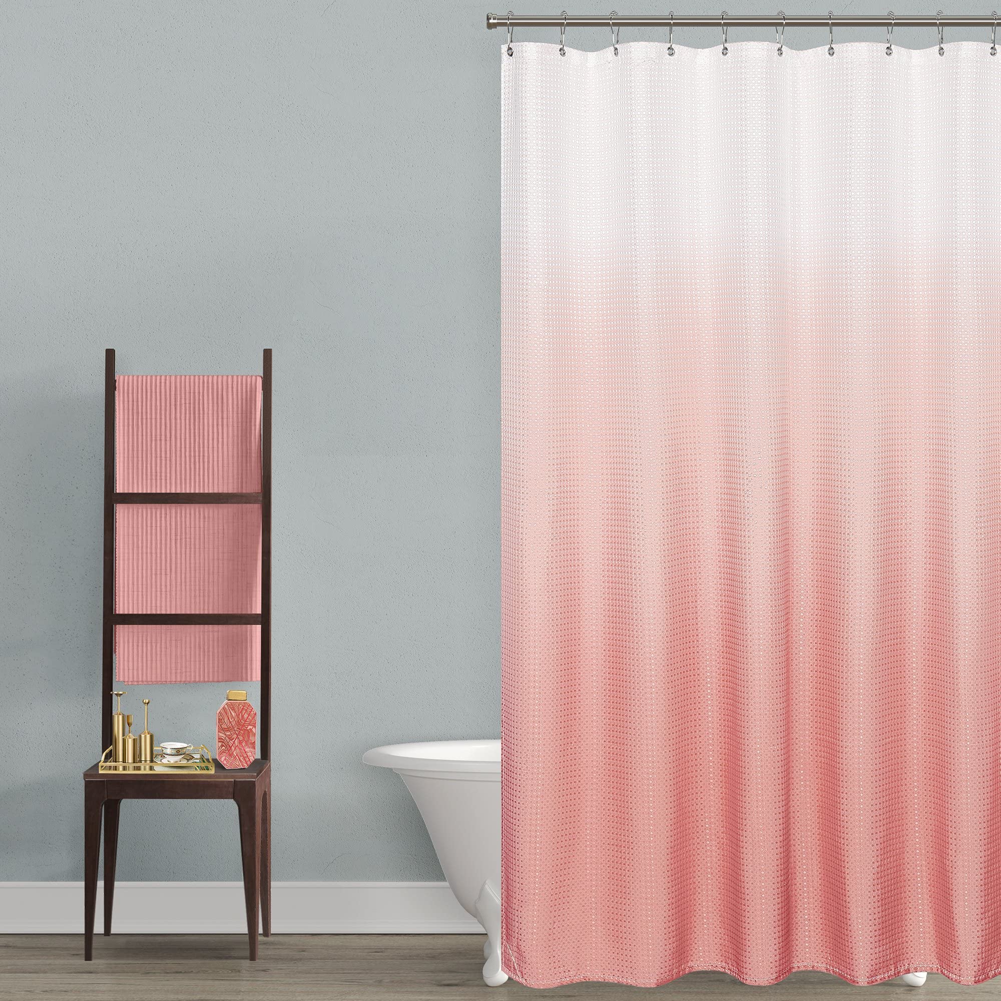 Mrs.Naturall Pink Blush Shower Curtains For Bathroom Cute Teen Girls Kids Shower Curtain Sets White And Pink Boho Ombre Rose Gol