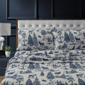 Tribeca Living 100% Cotton Flannel Sheet Set - 200 Gsm, Deep Pocket, Ultra Soft & Cozy, Queen, Deer Toile Navy
