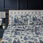 Tribeca Living 100% Cotton Flannel Sheet Set - 200 Gsm, Deep Pocket, Ultra Soft & Cozy, Queen, Deer Toile Navy