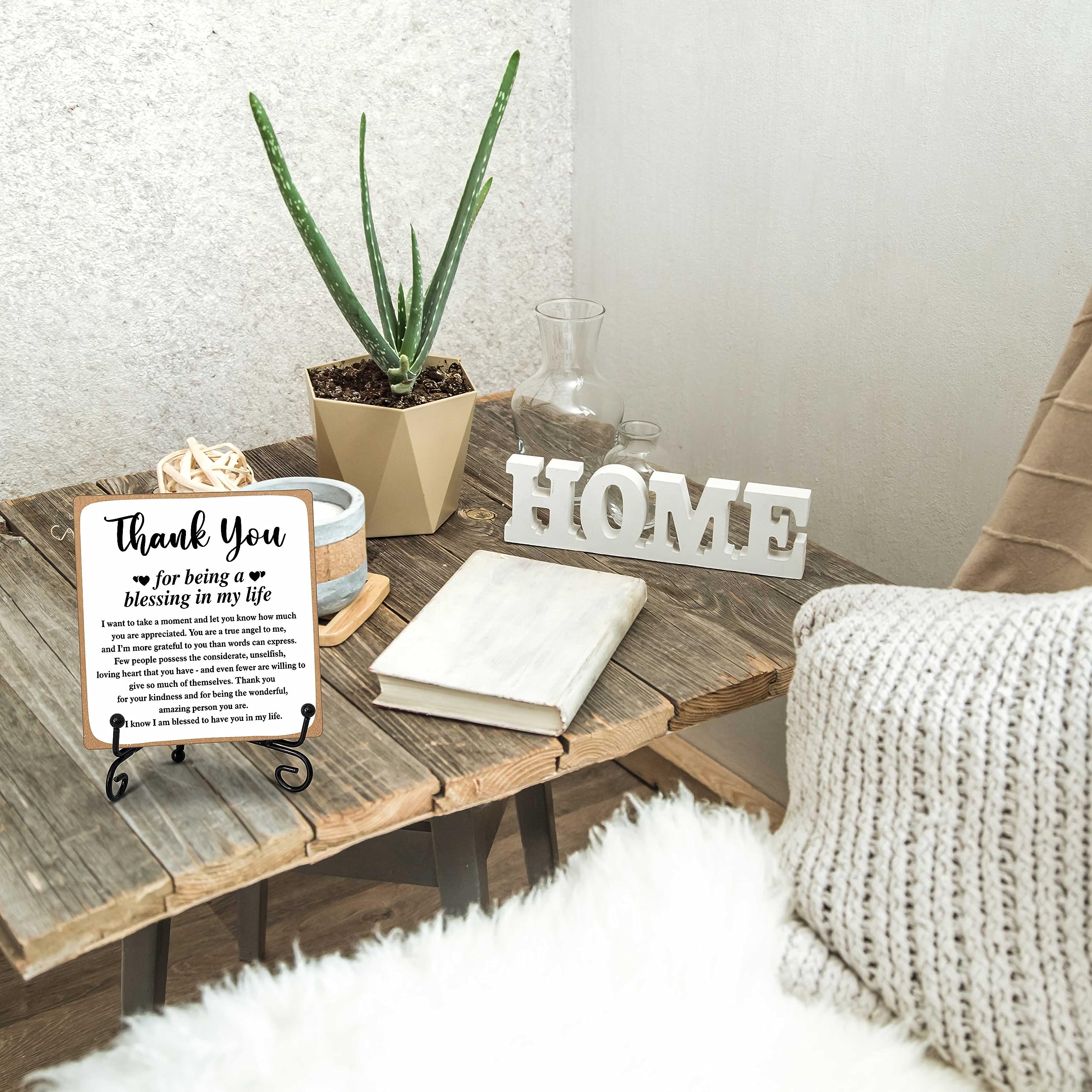 ONTDOM Wooden Plaque with Stand, "Thank You for Being A Blessing" Desk Decor, Multicolor
