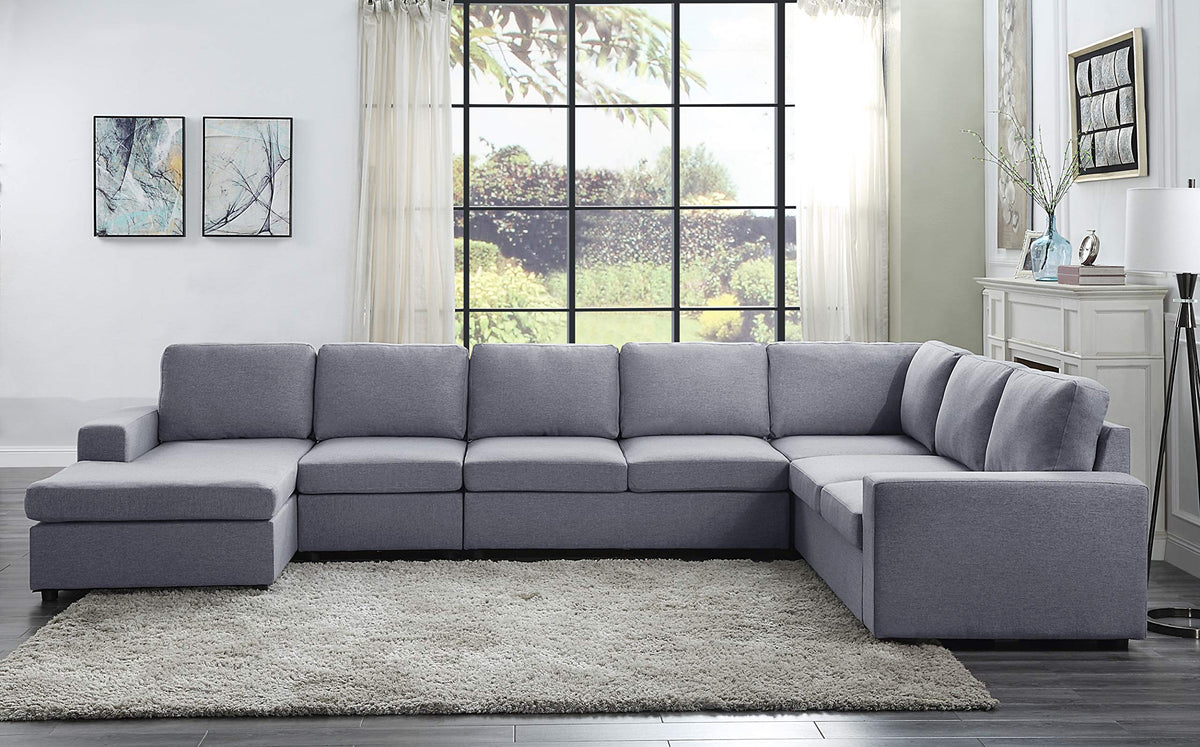 Lilola Home Tifton Light Gray Linen 7 Seat Reversible Modular Sectional Sofa Chaise