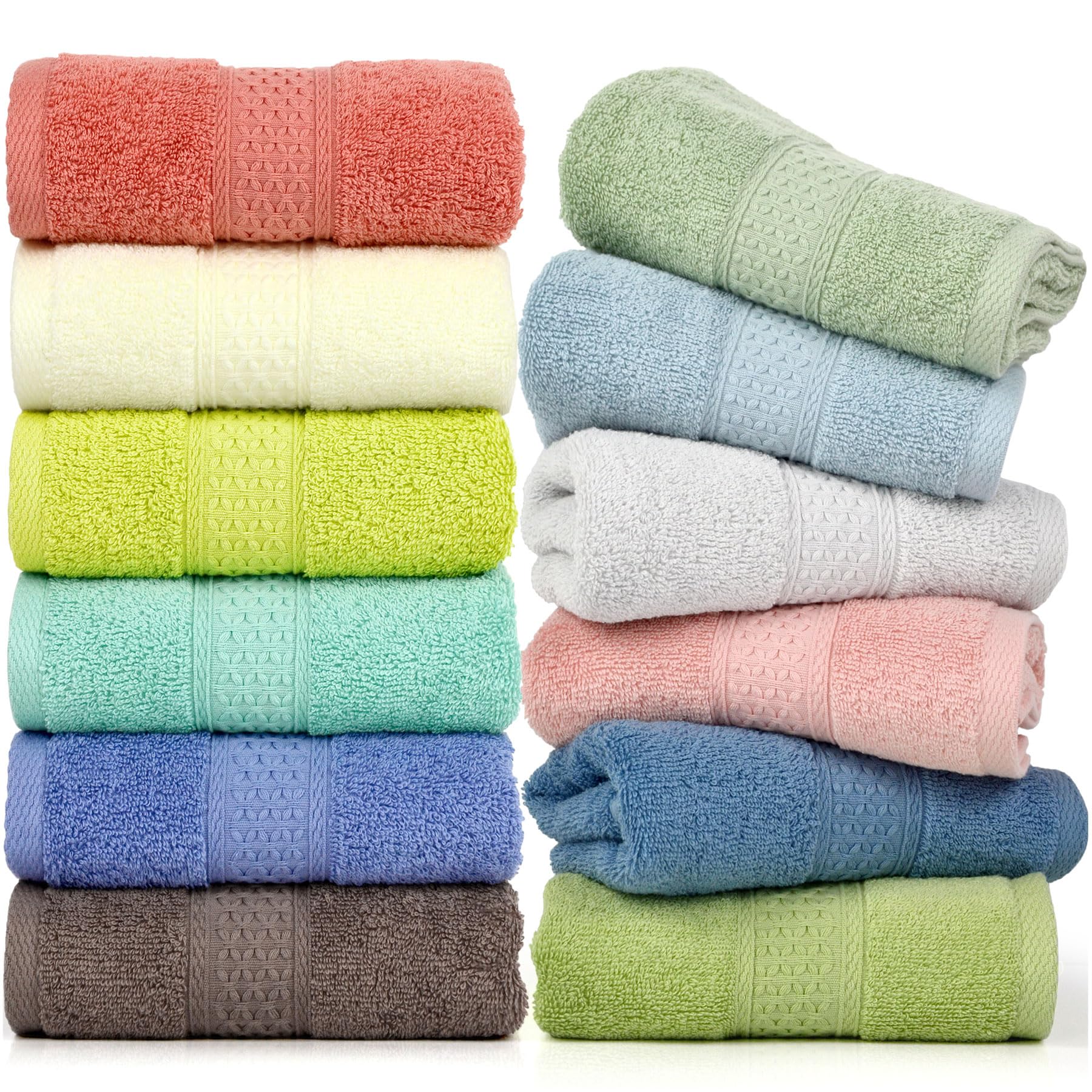 Cleanbear Hand Towels 12 Pack 12 Colors 100% Cotton Hand Towel Set for Bathrooms and Different Family Members - Ultra Soft Bath 