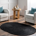 nuLOOM Oval 3x5 Rigo Jute Hand Woven Area Rug, Black, Solid Farmhouse Design, Natural Fiber, For Bedroom, Living Room, Dining Ro