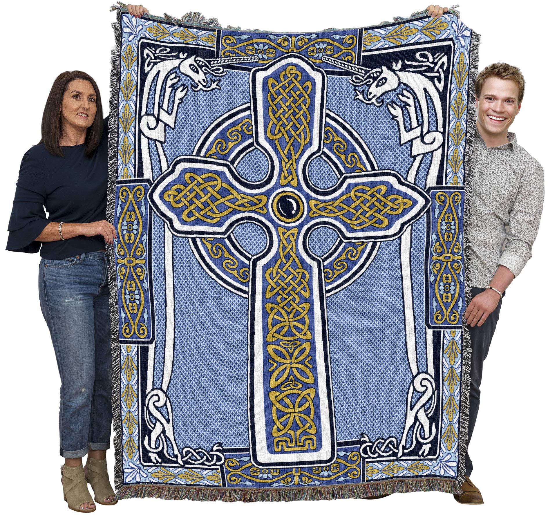 Pure Country Weavers Celtic Knots Cross With Unicorn Blanket - Blue - Gift Tapestry Throw Woven From Cotton - Made In The Usa (7