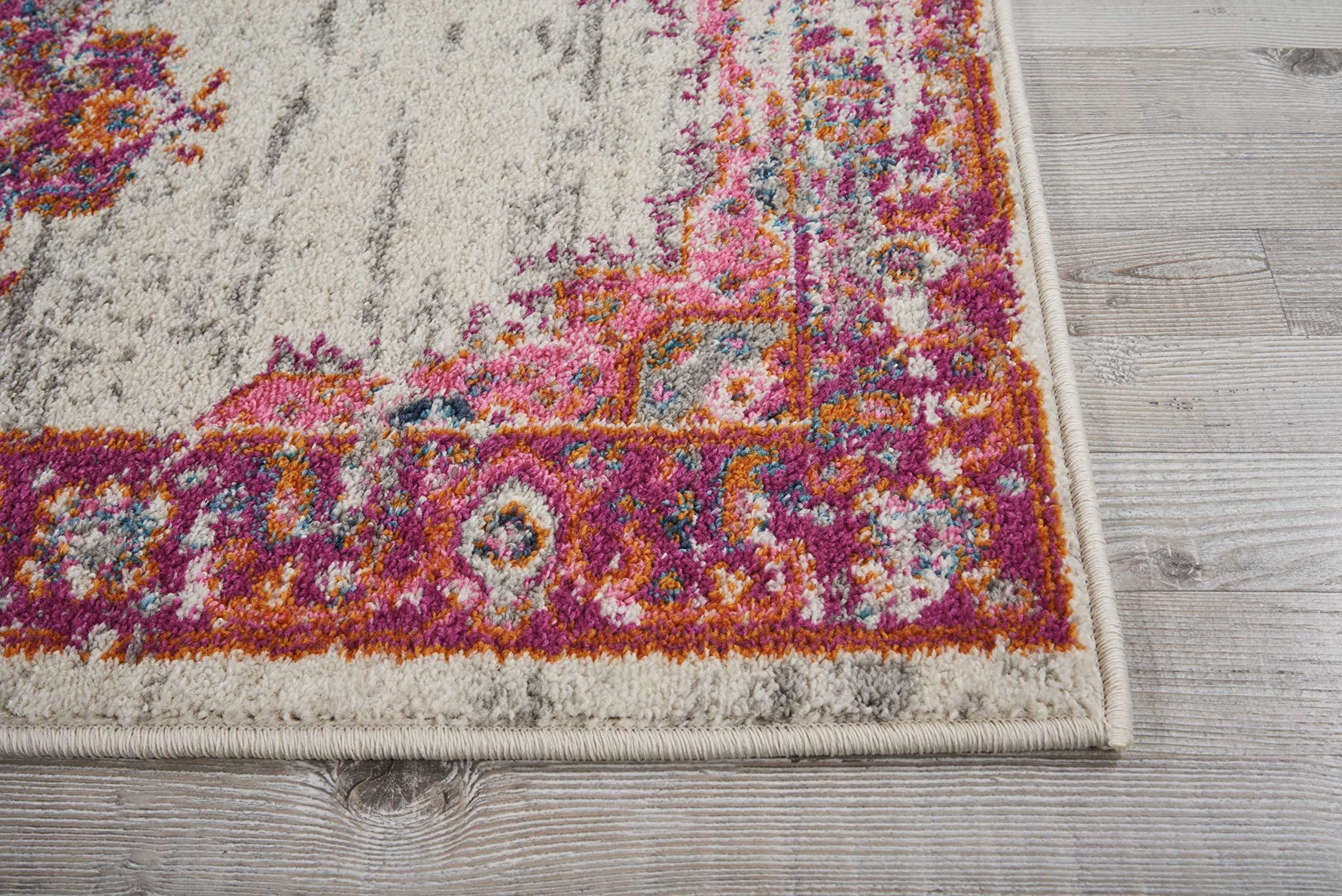 Nourison Passion Ivory/Fuchsia 2'2'' X 7'6'' Area-Rug, Boho, Traditional, Easy-Cleaning, Non Shedding, Bed Room, Living Room, Ha