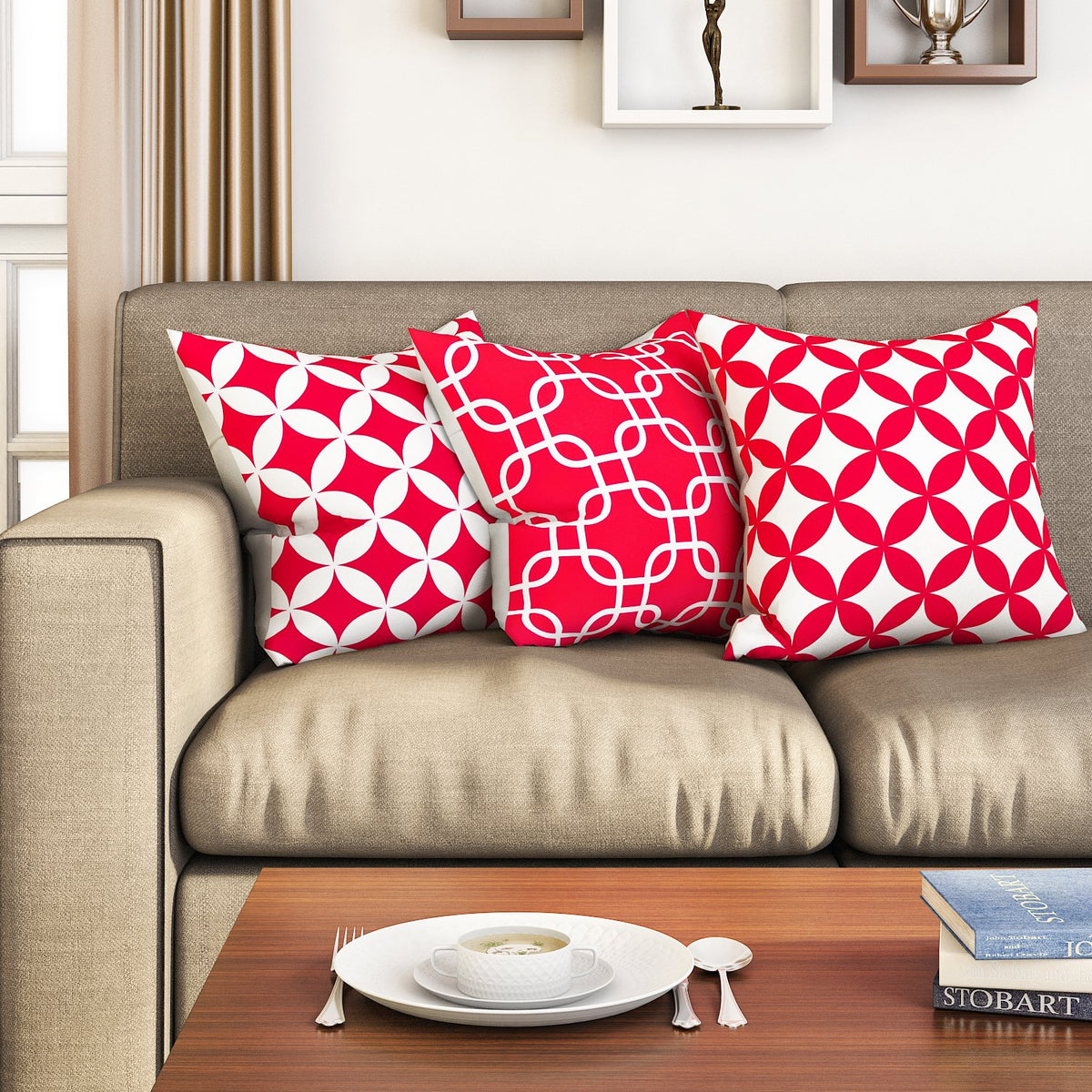 Sej Cotton Geometric Hd Digital 16 By 16 Cushion Covers (Set Of 3)