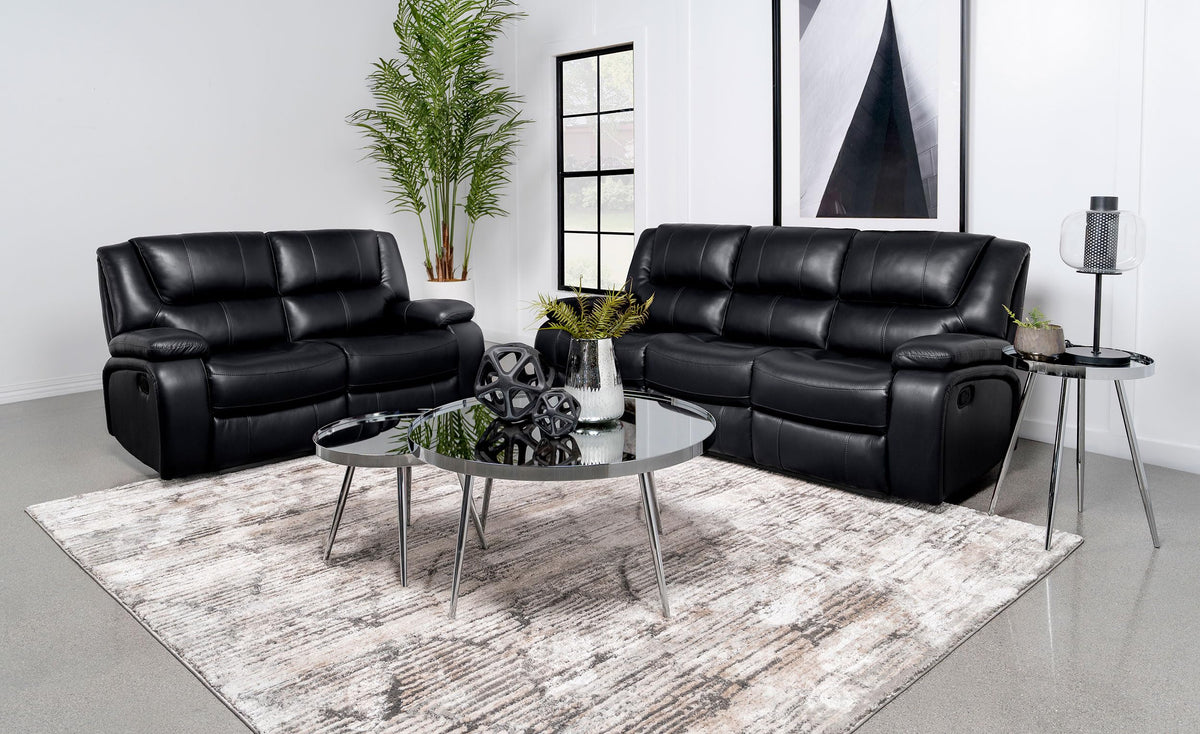 Coaster Home Furnishings Camila 2-Piece Upholstered Motion Reclining Sofa Set Black