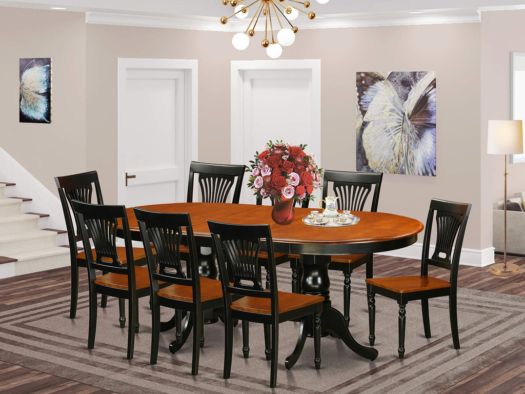 East West Furniture Plainville 9 Piece Kitchen Set Includes an Oval Table with Butterfly Leaf and 8 Dining Room Chairs, 42x78 Inch, Black & Cherry