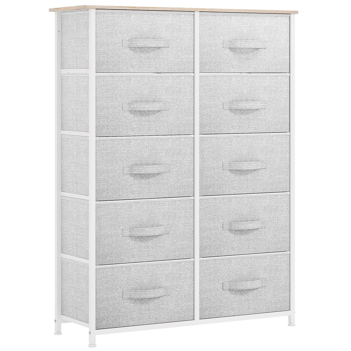 Yitahome 10 Drawer Dresser - Fabric Storage Tower, Organizer Unit For Bedroom, Living Room, Hallway, Closet - Sturdy Steel Frame, Wooden Top & Easy Pull Fabric Bins (Cool Gray)