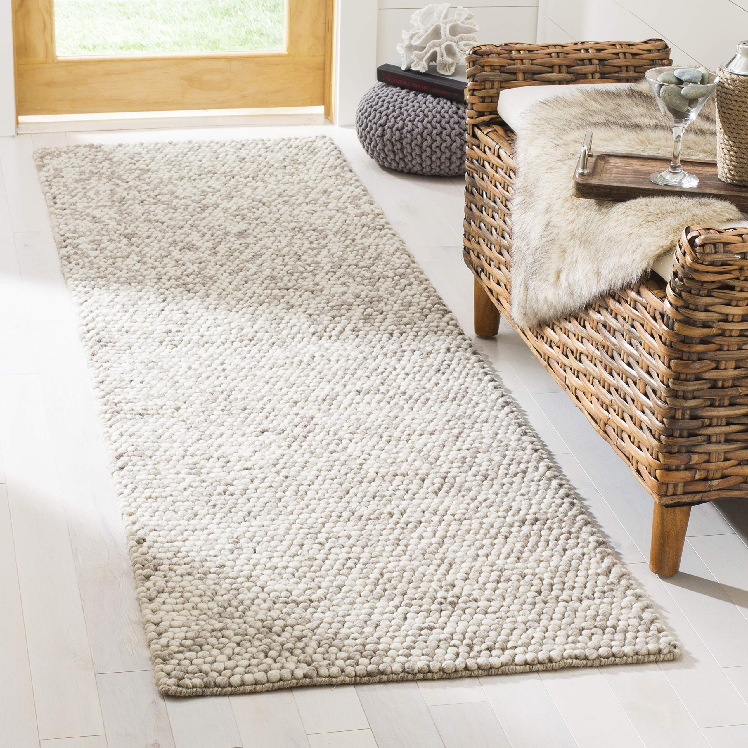 SAFAVIEH Natura Collection Runner Rug - 2 x 12, Beige, Handmade Wool, Ideal for High Traffic Areas in Living Room, Bedroom (NA