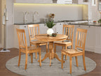 East West Furniture ANTI5-OAK-W 5 Piece Dining Room Table Set Includes a Round Wooden Table with Pedestal and 4 Kitchen Dining Chairs, 36x36 Inch, Oak