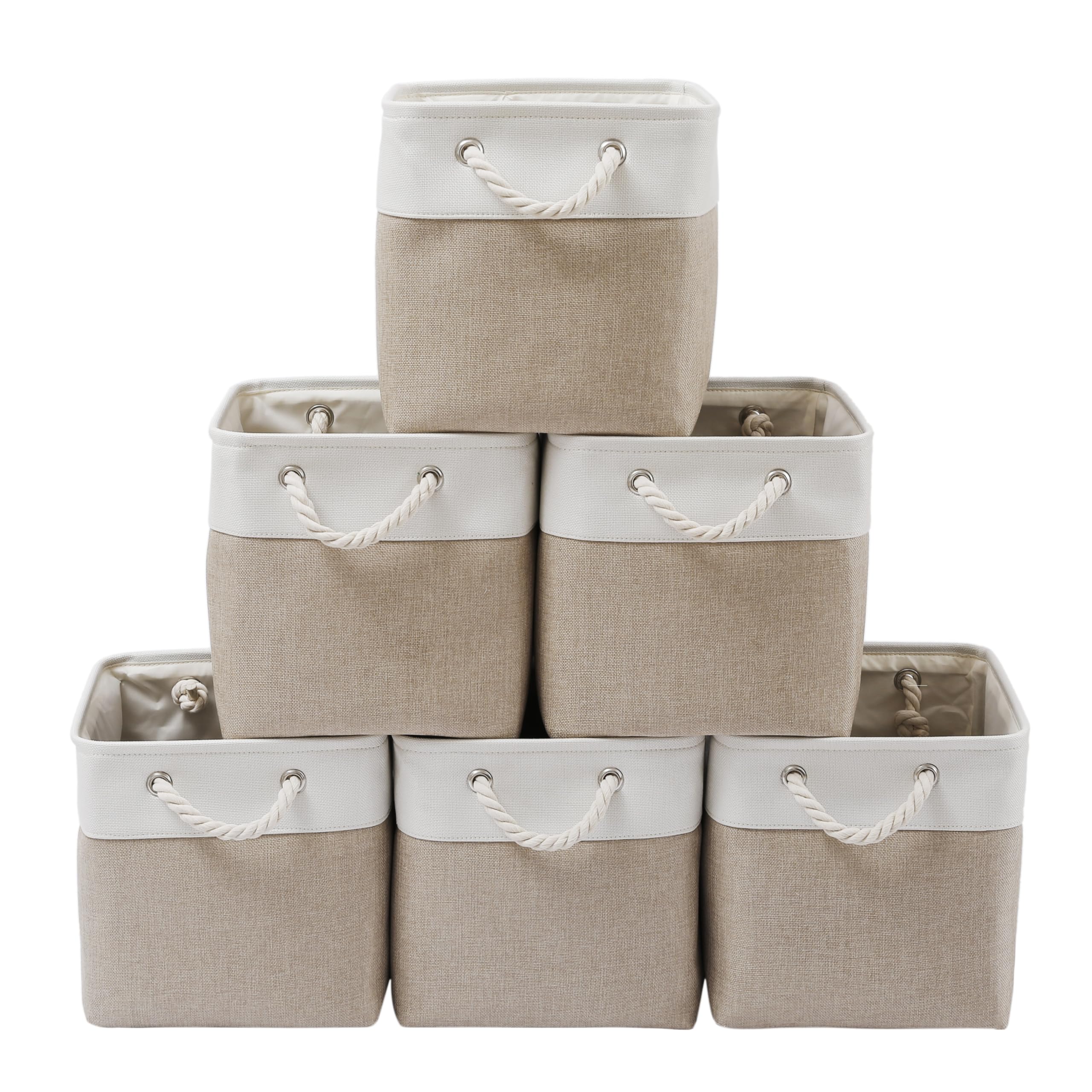 MidmmVick 13 x 13 Inch Cube Storage Bins, 6 Pack Extra Large Collapsible Fabric Storage Bin with Ropes, Foldable Storage Cubes f