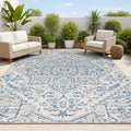 JONATHAN Y Boho Medallion Indoor Outdoor Area Rug 9X12 Navy/Gray, Estrella Textured Weave for Backyard, Patio, Porch, Easy-Clean