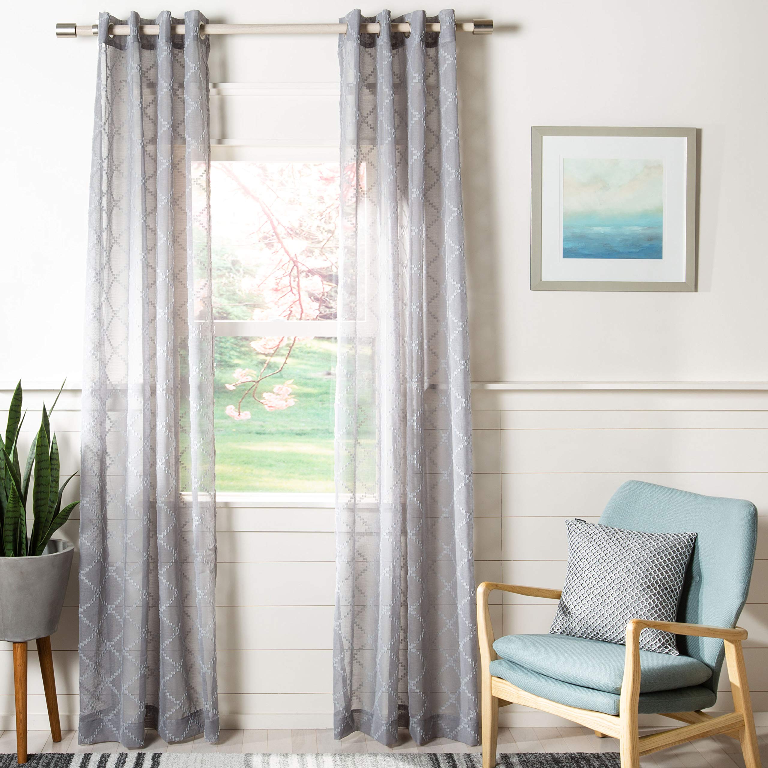 Safavieh Home Curtain Gracie Grey Semi-Sheer 52 x 84 Grommet Drape Panel Window Treatment, 52x84