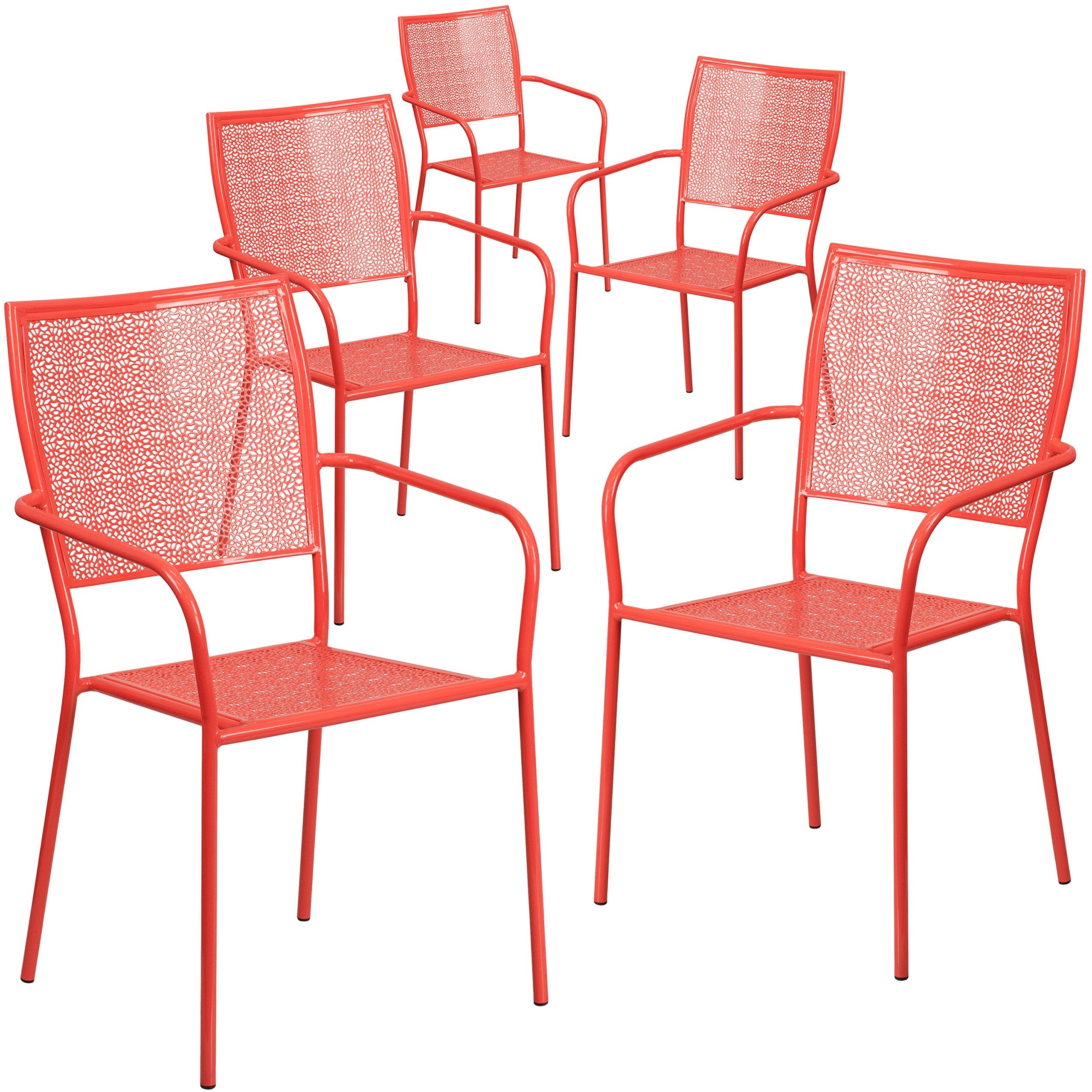 5 Pk. Red Indoor-Outdoor Steel Patio Arm Chair with Square Back