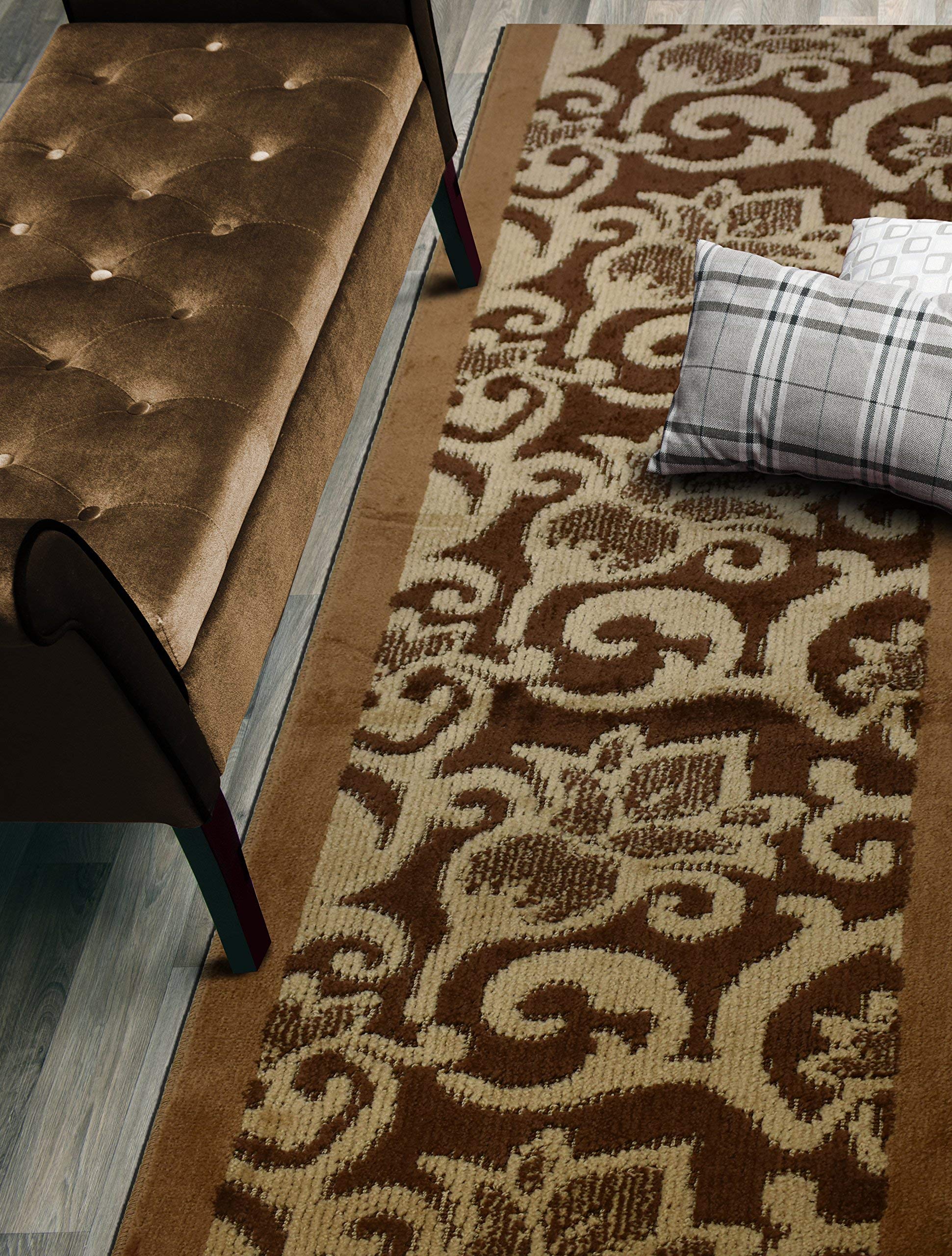 ORFA HOME Custom Size Lily Hallway Runner Rug Slip Resistant, 26 Inch Wide x Your Choice of Length Size, Brown, 26 Inch X 9 Feet