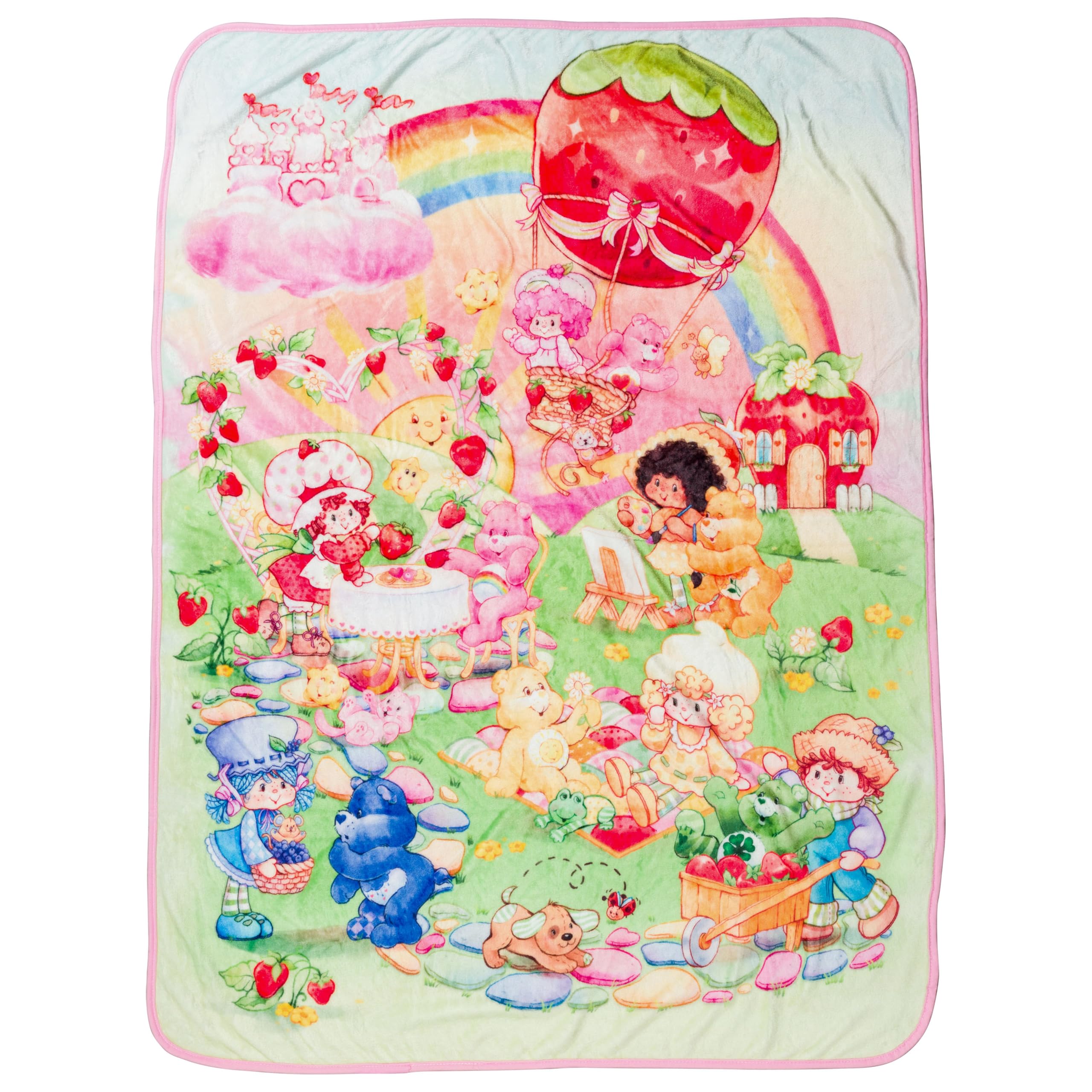 Silver Buffalo Care Bears And Strawberry Shortcake 45    X 60    Fleece Throw, Soft And Cozy Blanket, 250 Gsm