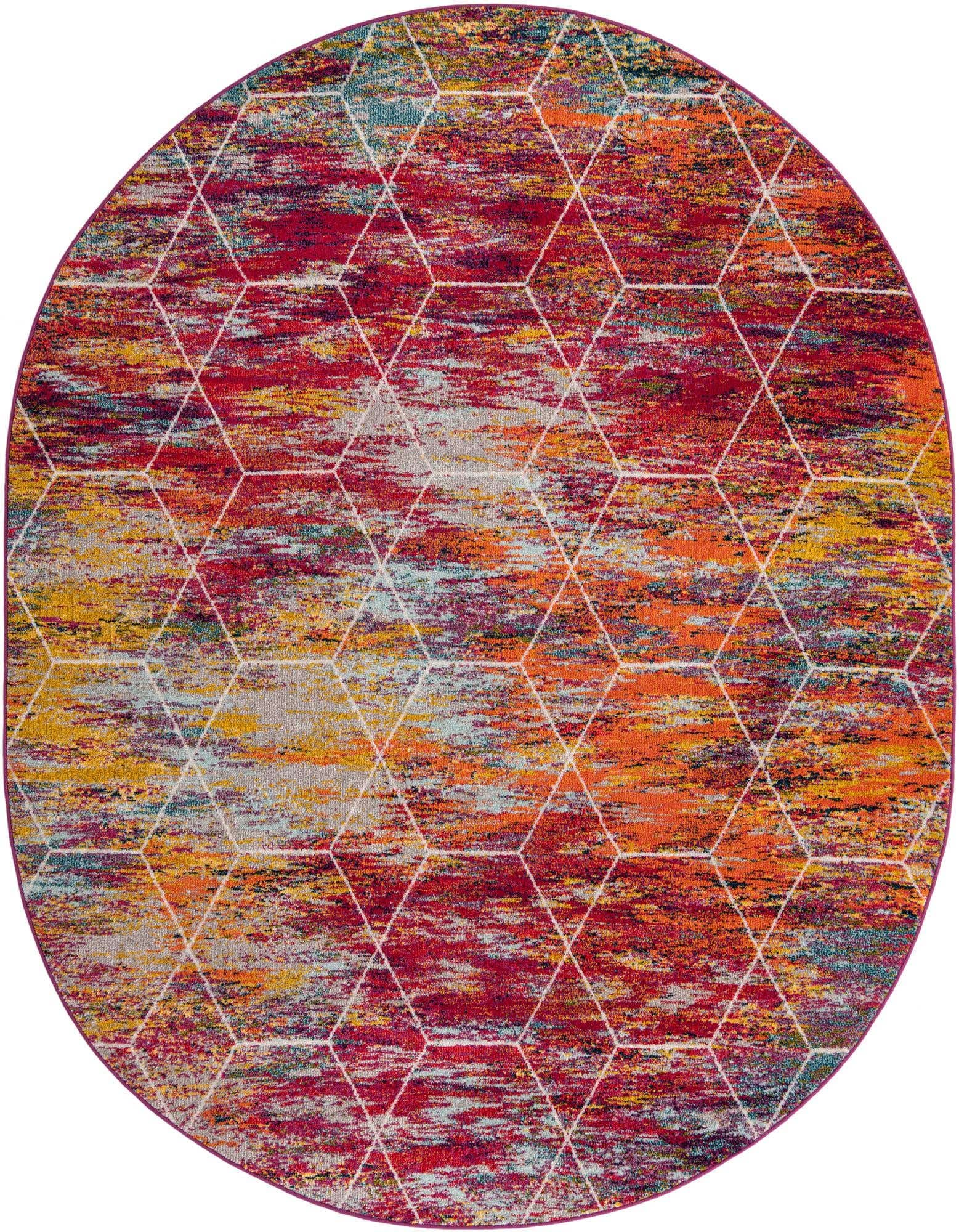 Unique Loom Trellis Frieze Collection Area Rug - Geometric (7 10 x 10 Oval, Multi/ Ivory)