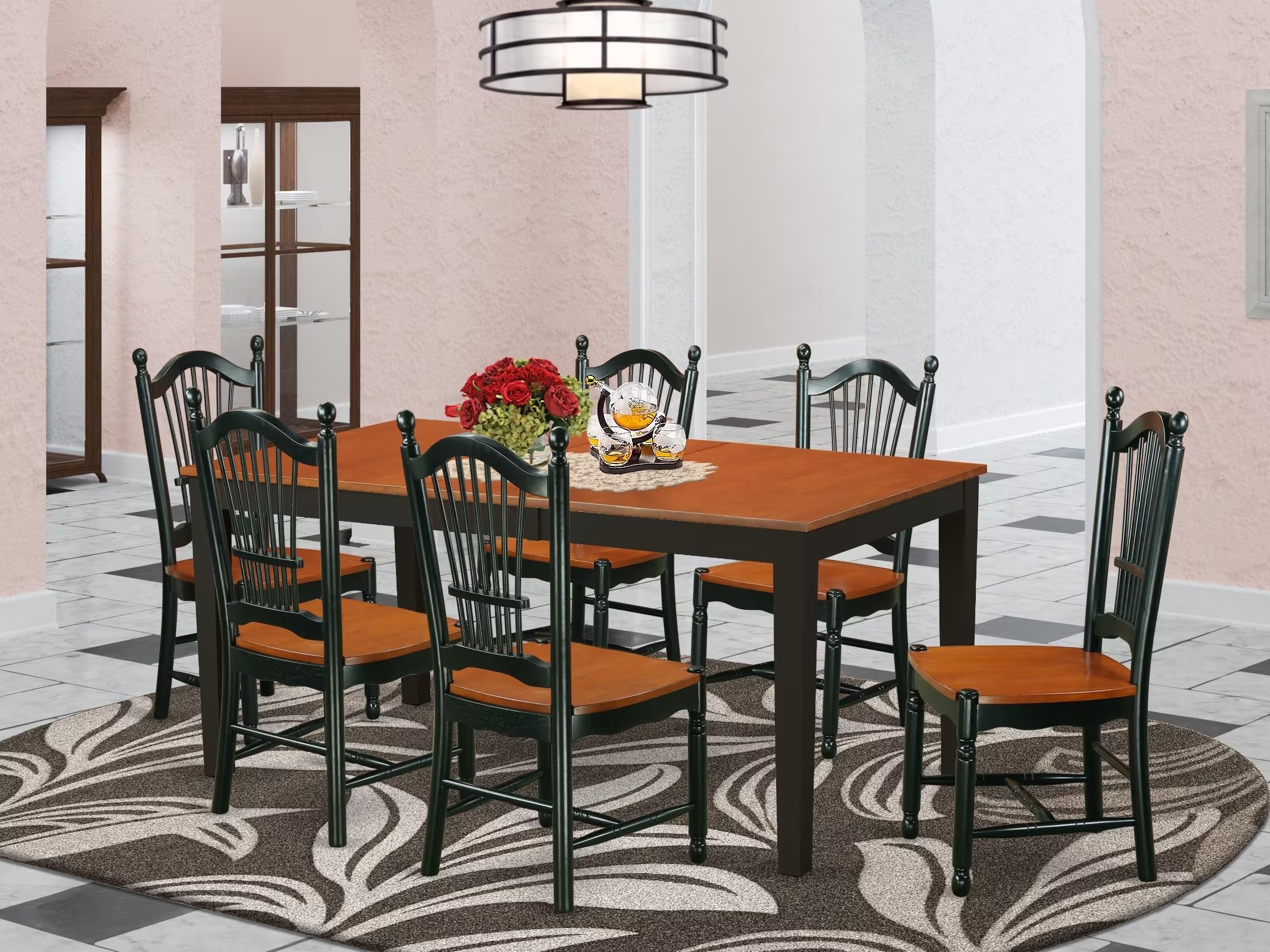 East West Furniture Nido7-Bch-W 7 Piece Dining Room Furniture Set Consist Of A Rectangle Kitchen Table With Butterfly Leaf And 6 Dining Chairs, 36X66 Inch, Black & Cherry