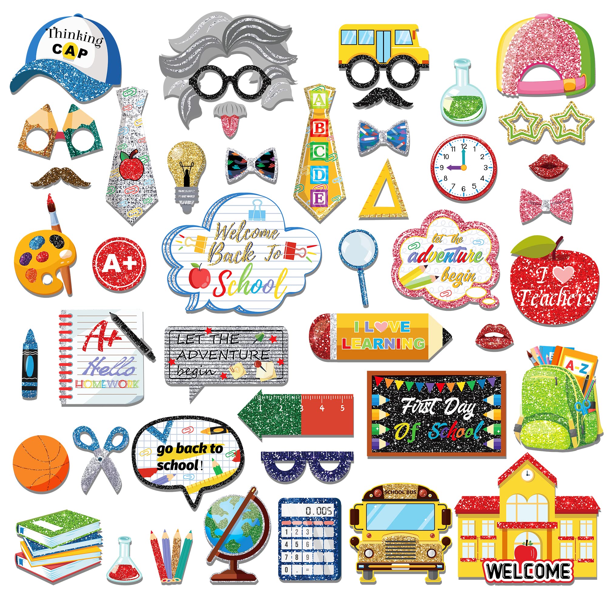Crawprop 45Pcs Back To School Party Photo Booth Props Supplies First Day Of School Party Decoration