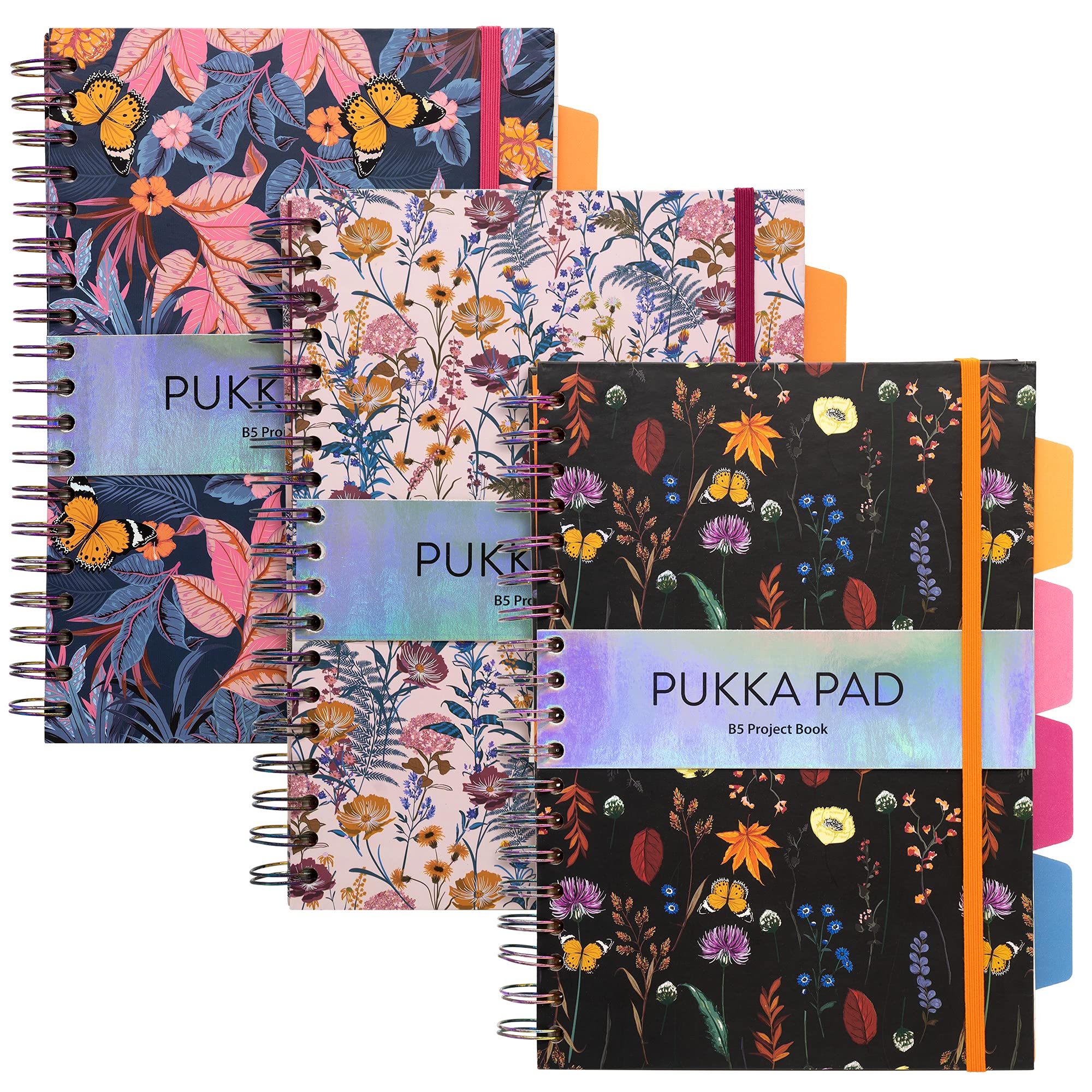 Pukka Pad 5 Subject Spiral Notebook 3-Pack - 200 Pages, 100 Sheets Of 80Gsm Paper With Repositionable Dividers & Perforated Edge