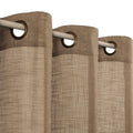 Voilybird Latte Brown Grommet Linen Curtains 90 Inches Long For Living Room Boho Semi Sheer Drapes, 2 Panels