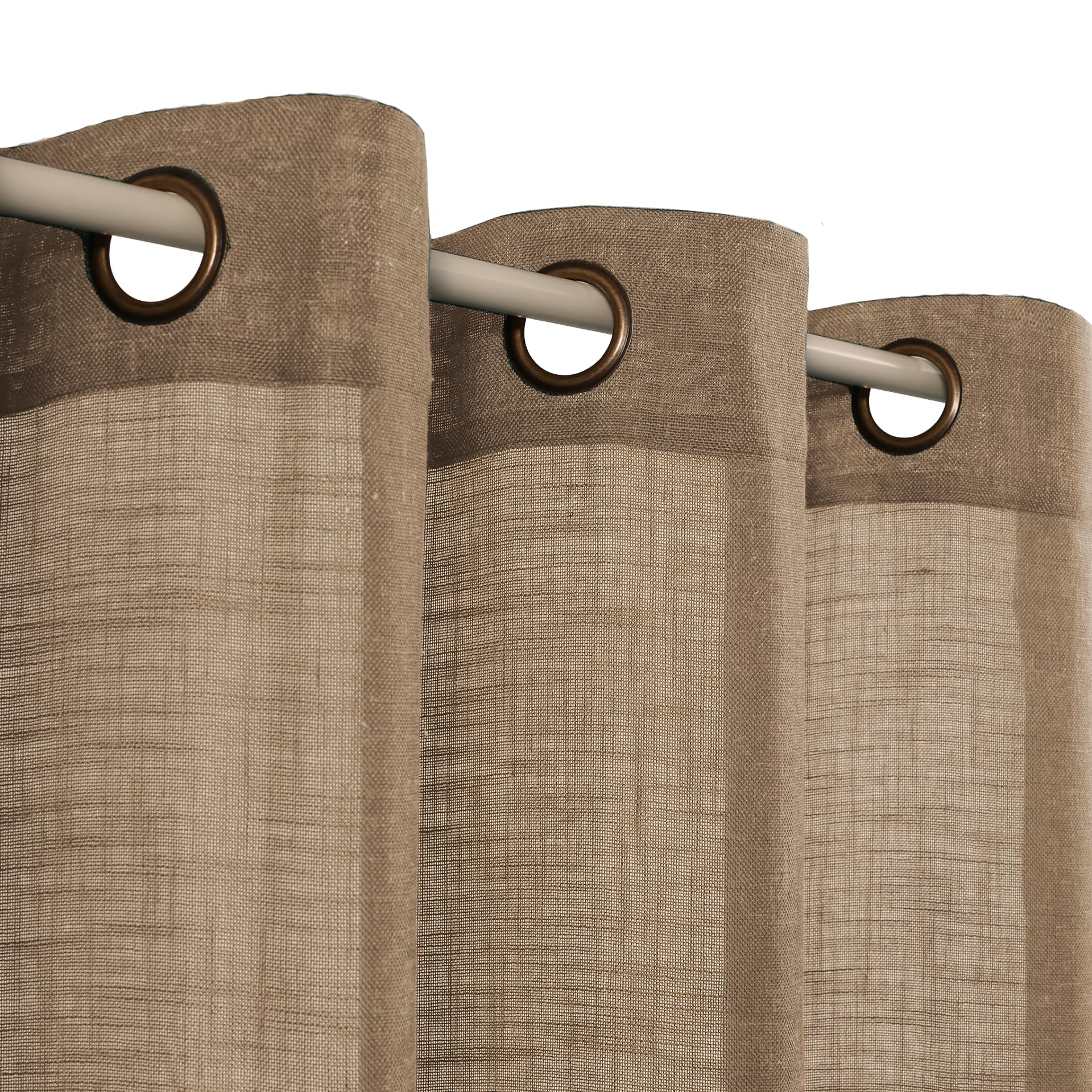 Voilybird Latte Brown Grommet Linen Curtains 84 Inch Length For Bedroom Boho Semi Sheer Drapes, 2 Panels