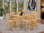 East West Furniture CAGR7H-OAK-W 7 Piece Counter Height Dining Set Consist of a Rectangle Kitchen Table and 6 Dining Room Chairs, 36x60 Inch, Oak