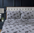 Tribeca Living 100% Cotton Flannel Sheet Set - 200 Gsm, Deep Pocket, Ultra Soft & Cozy, Queen, Deer Toile Charcoal