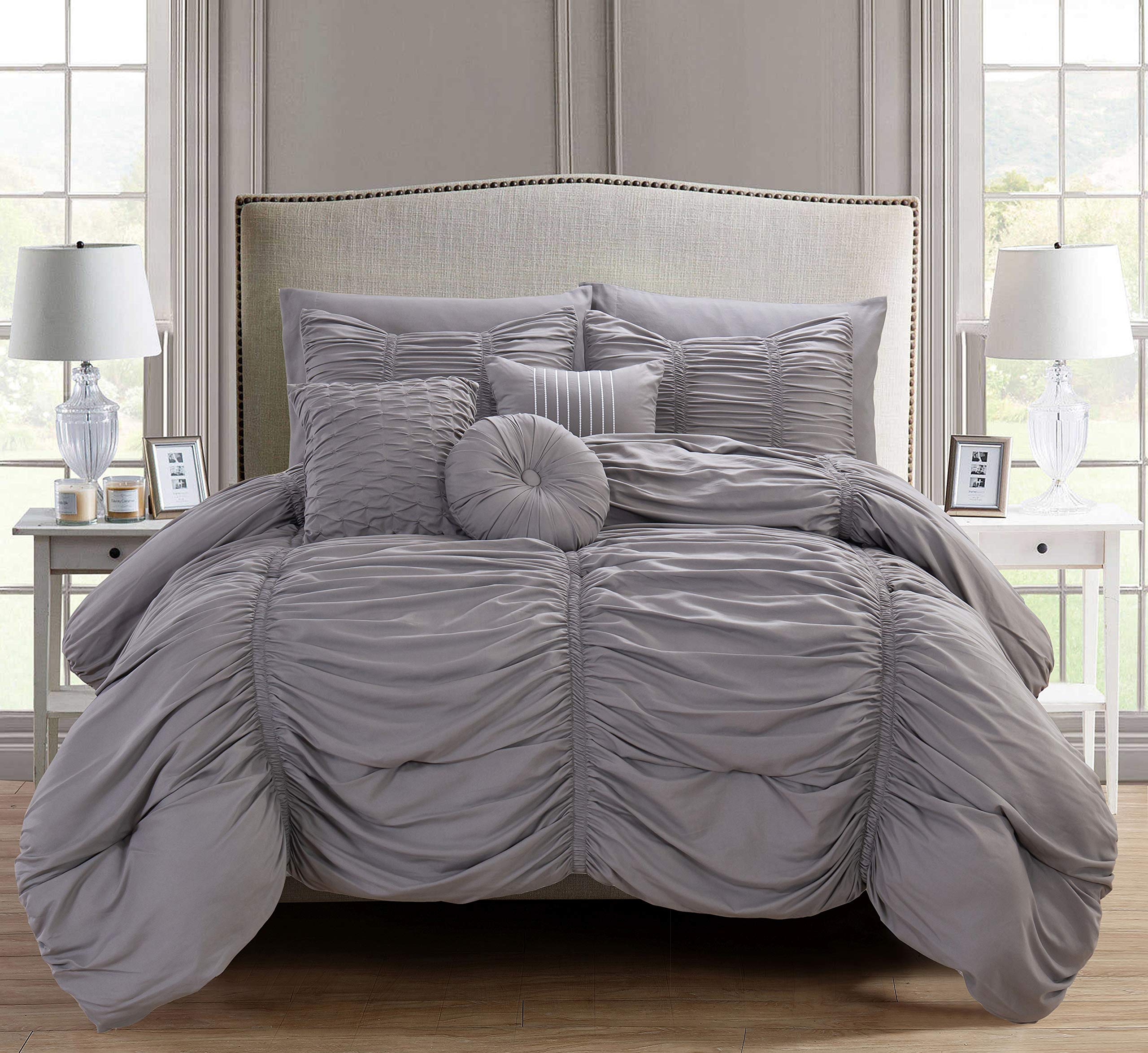 Elegant Comfort Softest, Coziest, 10pc Pleated Bed-in-a-Bag, Ruched Ruffle Comforter Set Featuring Decorative Pillows and Fitted