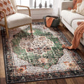 YesRug Boho Area Rug 3x5 Green Rug Washable Vintage Rug for Kitchen Living Room Bedroom Bathroom Office Low Pile Non Slip Floor 