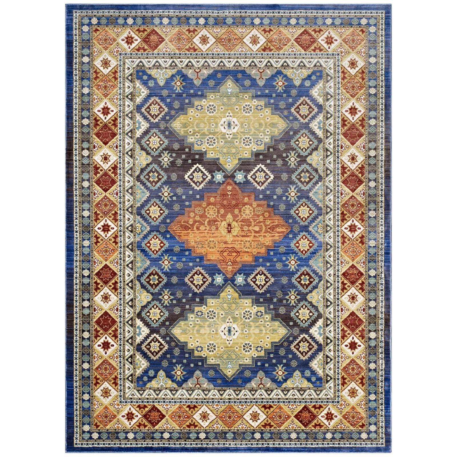 Modway Atzi Distressed Southwestern Diamond Floral Area Rug, 5X8, Multicolored
