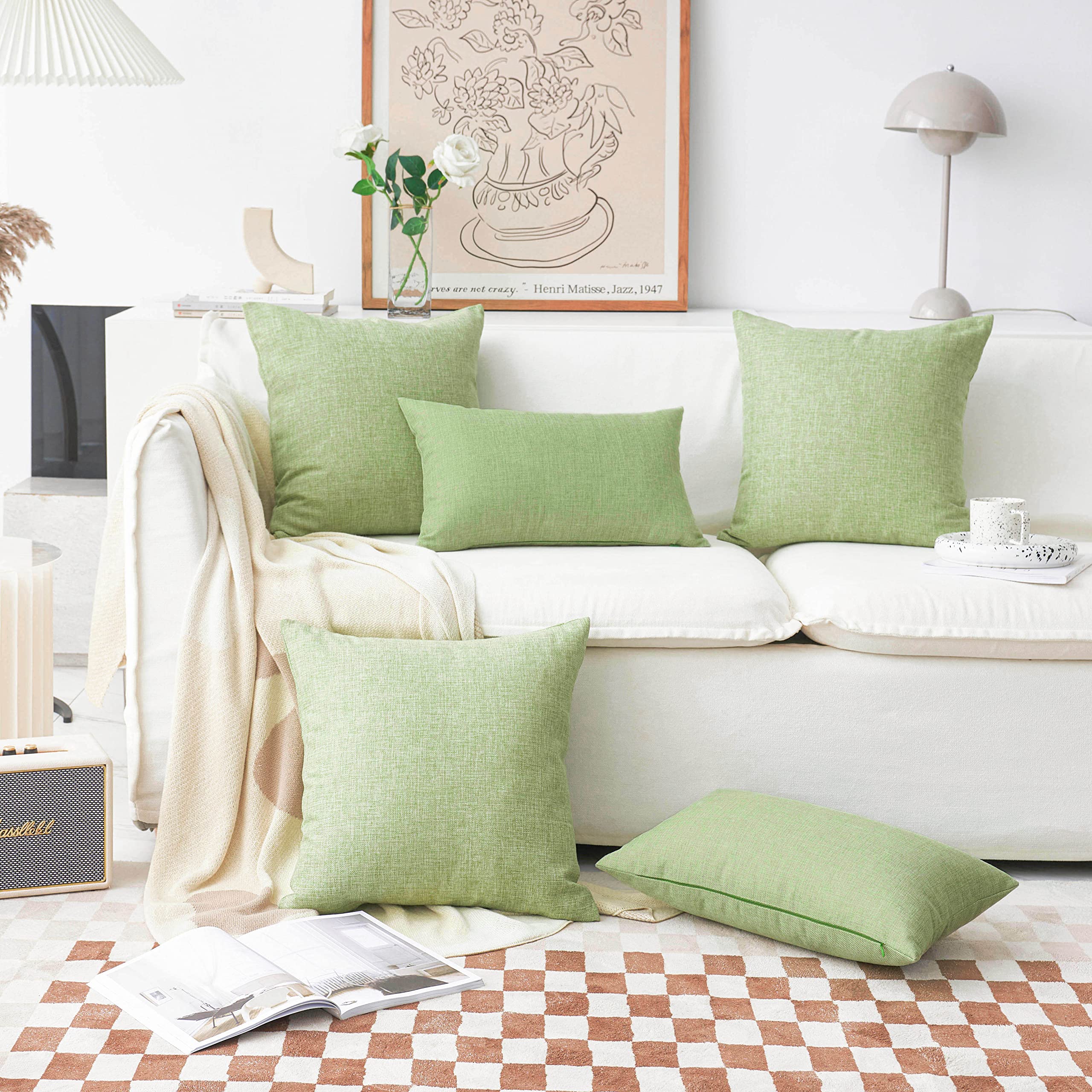 Home Brilliant Pillow Covers Green Linen Textured Decorative Pillowcases For Bed Sage Burlap Sofa Pillows Slipcovers For Couch L