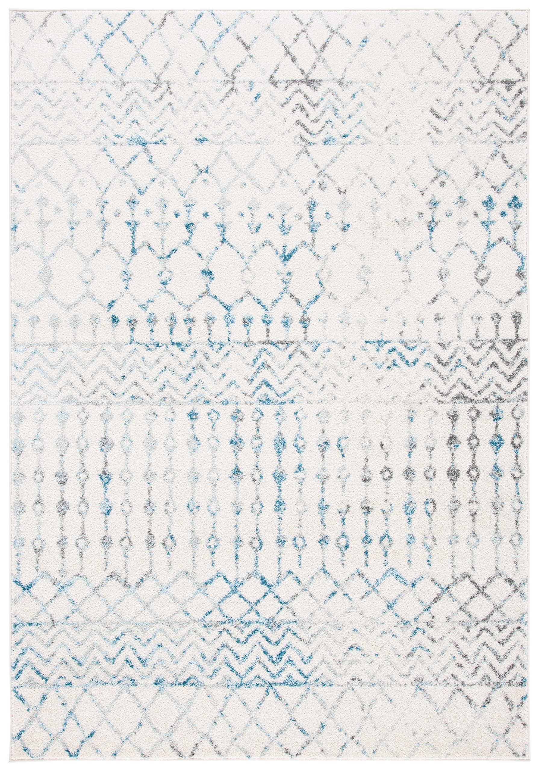 SAFAVIEH Tulum Collection Accent Rug - 2 x 5, Ivory & Turquoise, Moroccan Boho Distressed Design, Non-Shedding & Easy Care, Id