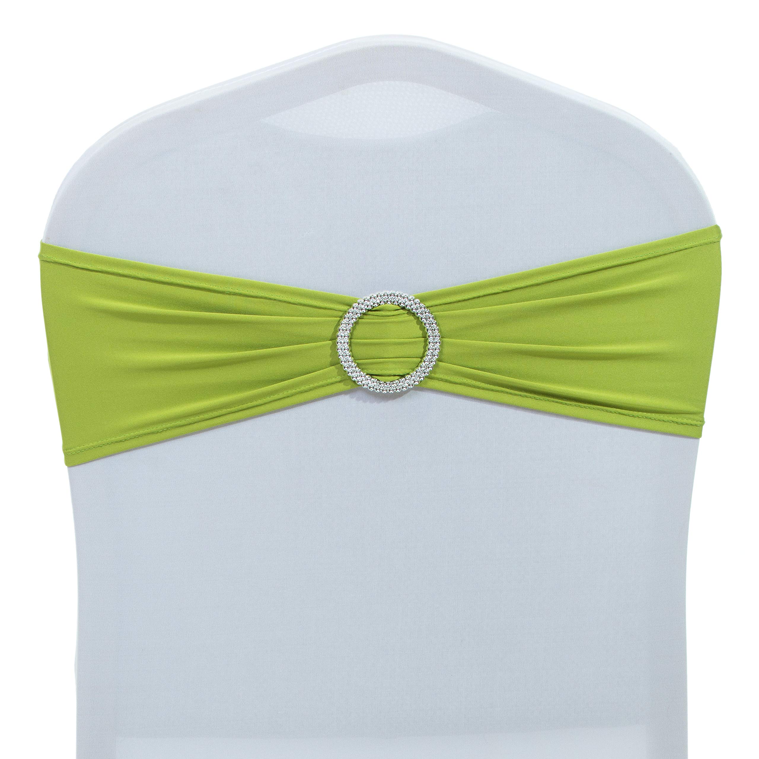 Mds Pack Of 50 Spandex Chair Sashes Bow Sash Elastic Chair Bands Ties With Buckle For Wedding And Events Decoration Spandex Slider Sashes Bow - Apple Green
