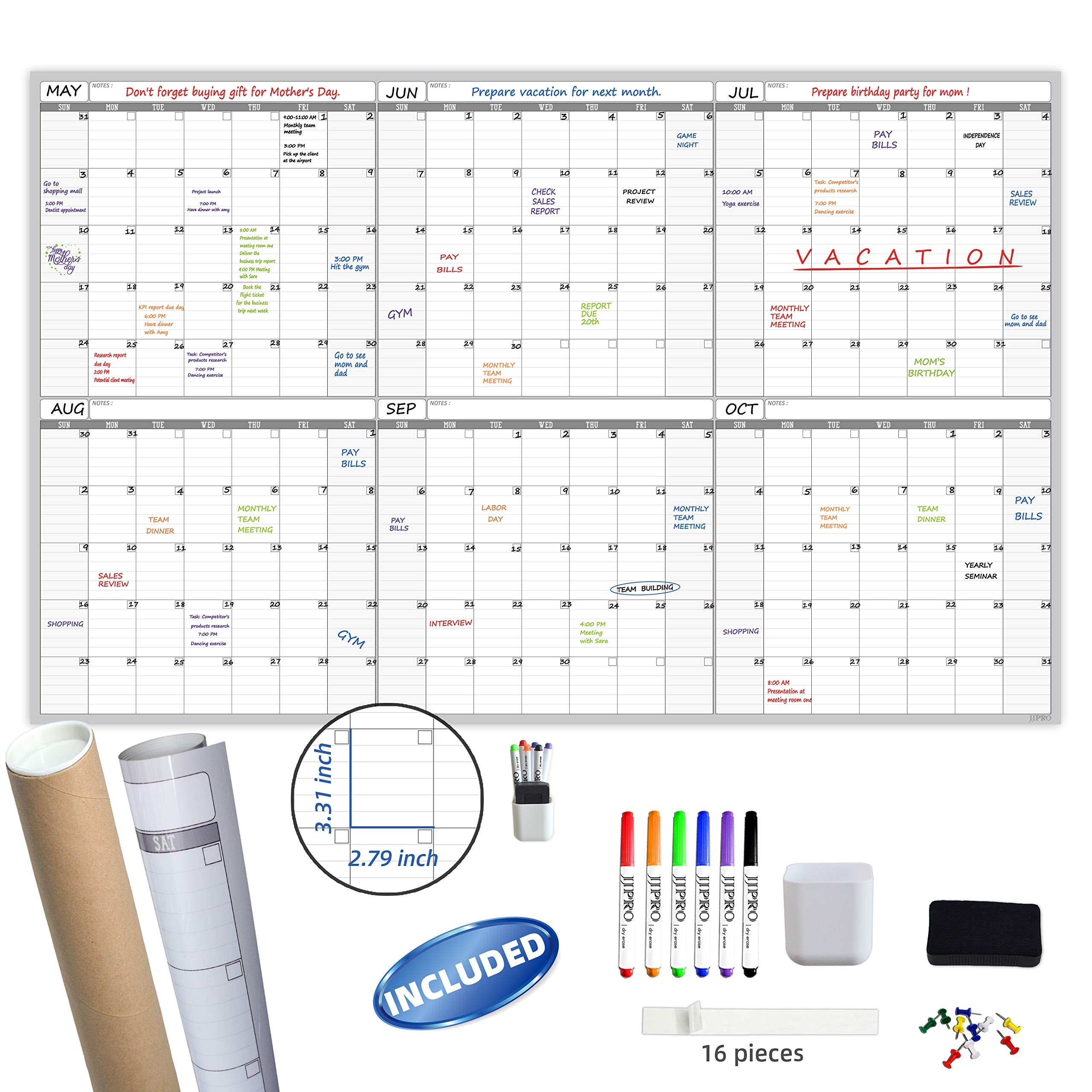 Large Dry Erase Wall Calendar - 60 X 38' Undated Blank 6 Month Calendar - Giant Whiteboard 6 Month Poster - Premium Laminated U