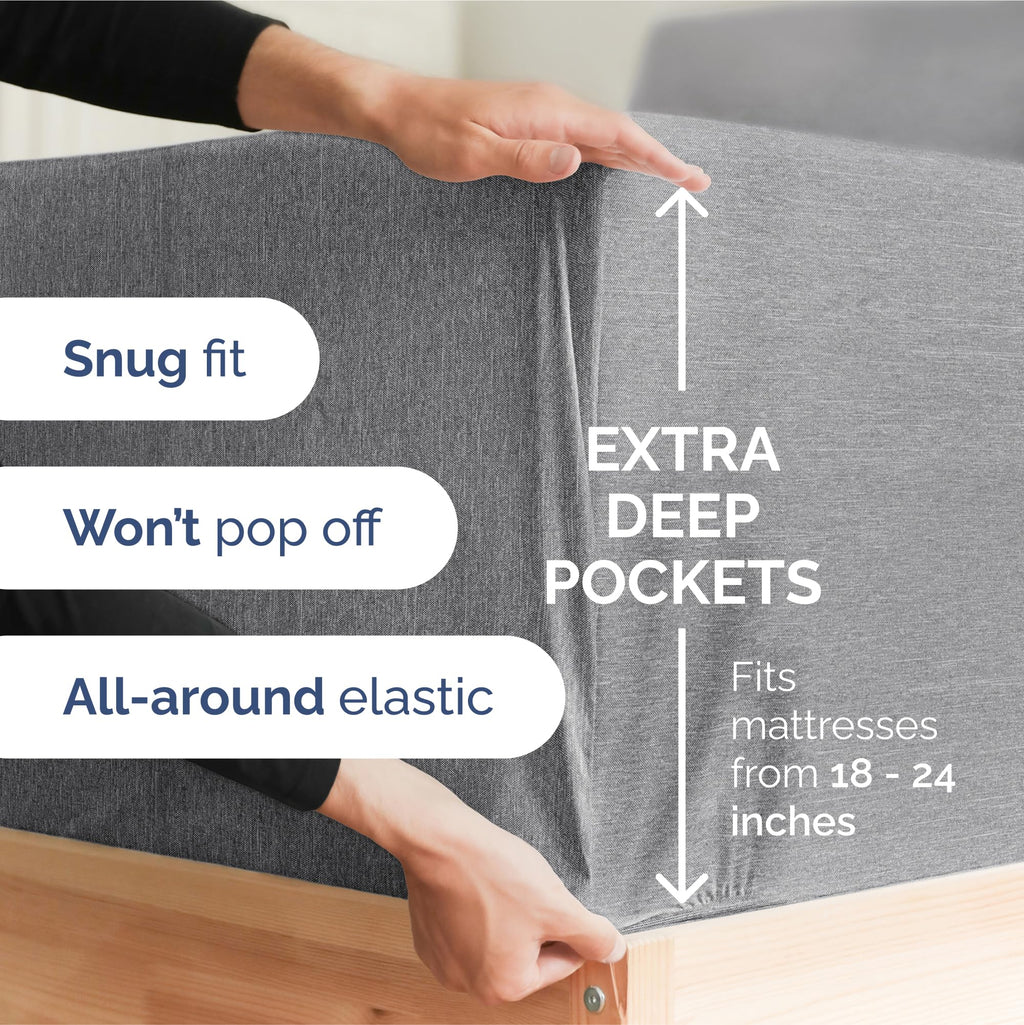 Extra Deep Pocket Split King Sheets - 5 Piece Breathable & Cooling Bed Sheets - Hotel Luxury Bed Sheet Set - Soft, Wrinkle Free & Comfy - Easily Fits Extra Deep Mattresses - Heathered Grey Sheets Set